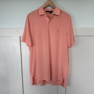 RLX Ralph Lauren Polo Shirt Men's Large Orange White Striped Wicking Golf Casual